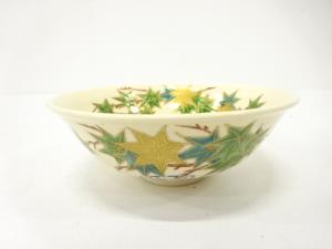 京焼　橋本紫雲造　金彩色絵　青楓　茶碗